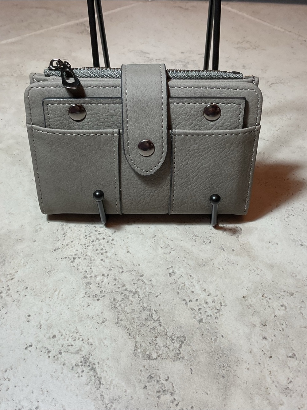 Women's Small BI-fold Retro Gray Multi-Pocket Crossbody Wallet Purse NWOT